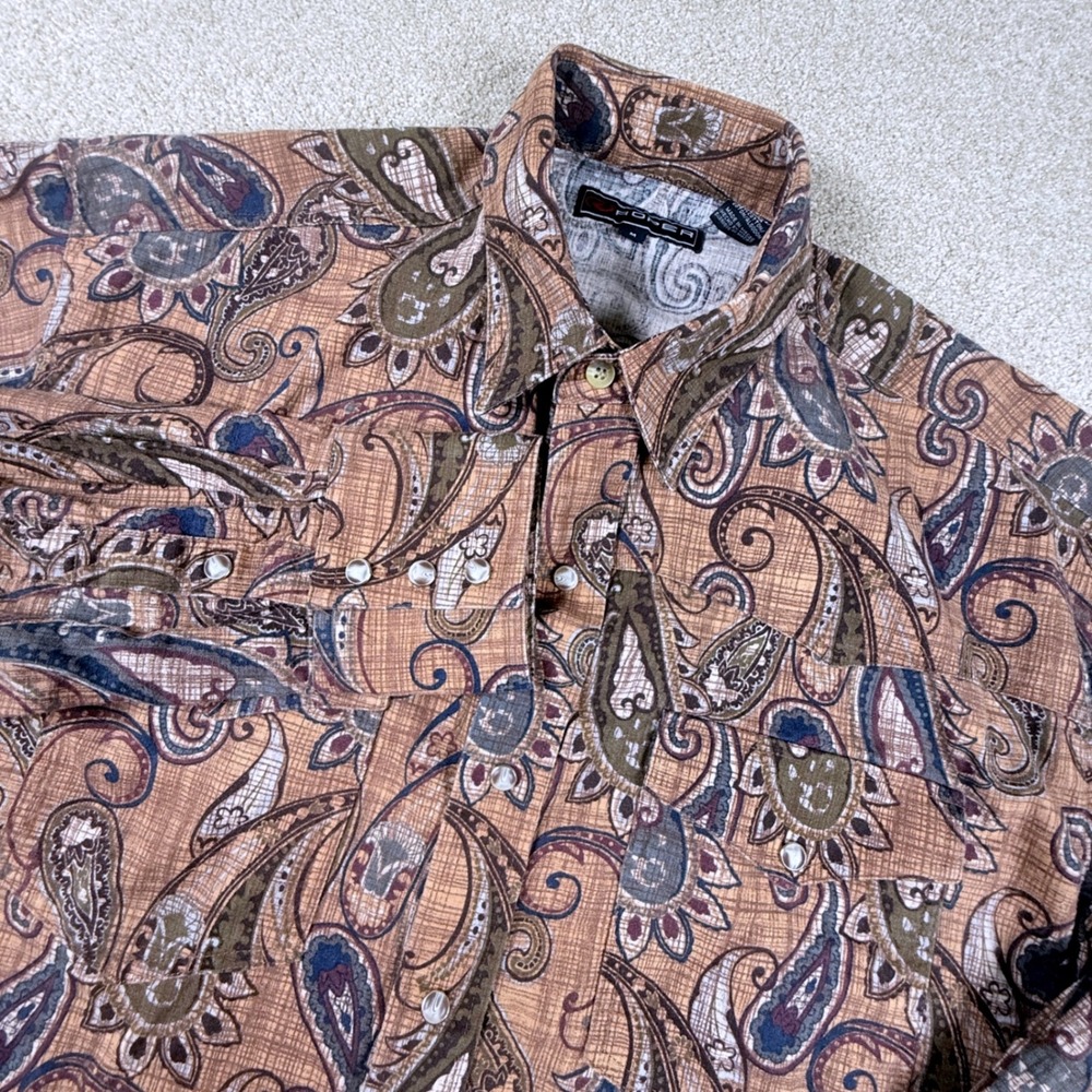 Roper Western Shirt Mens Medium Brown Paisley Pearl Snap Long Sleeve